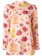 Arthur Arbesser Leaf Print Blouse, Women's, Size: 42, Pink/purple, Polyester/spandex/elastane