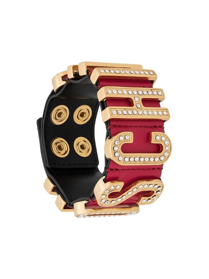 Moschino Embellished Logo Bangle Bracelet - Red
