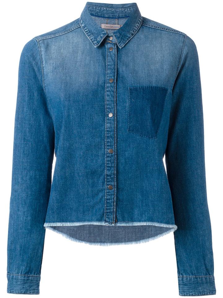 Calvin Klein Jeans Raw Hem Denim Shirt, Women's, Size: Small, Blue, Cotton