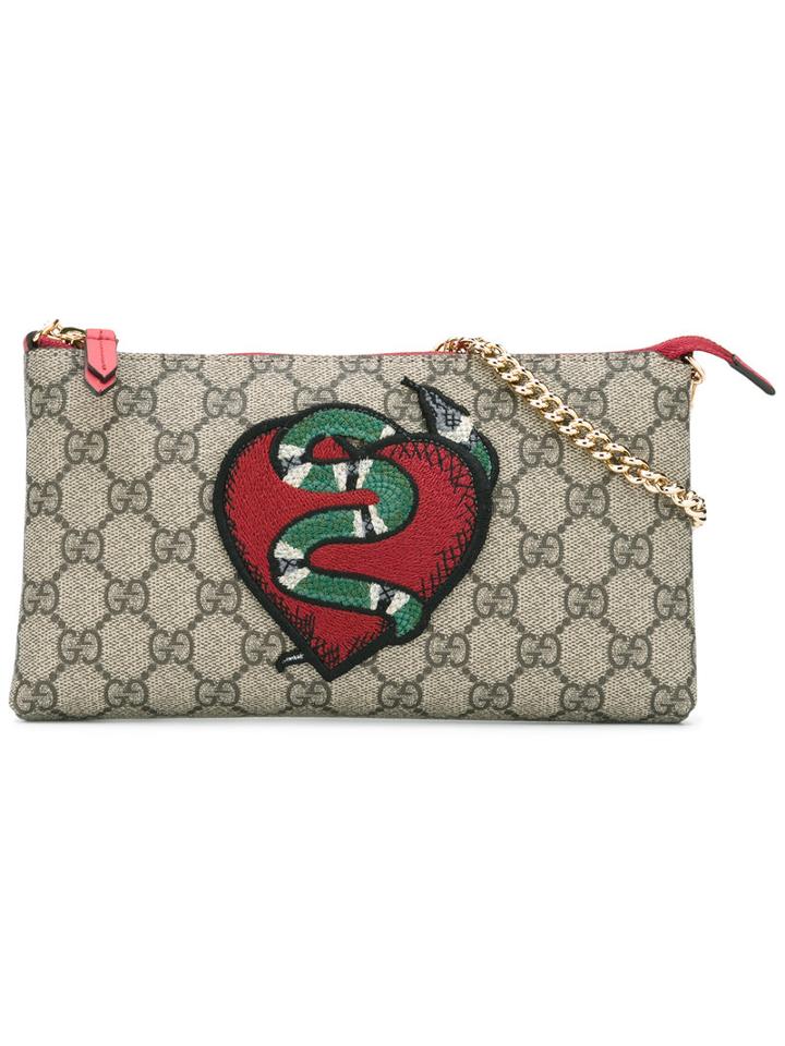 Gucci Gg Supreme Snake Heart Bag, Women's, Nude/neutrals, Calf Leather