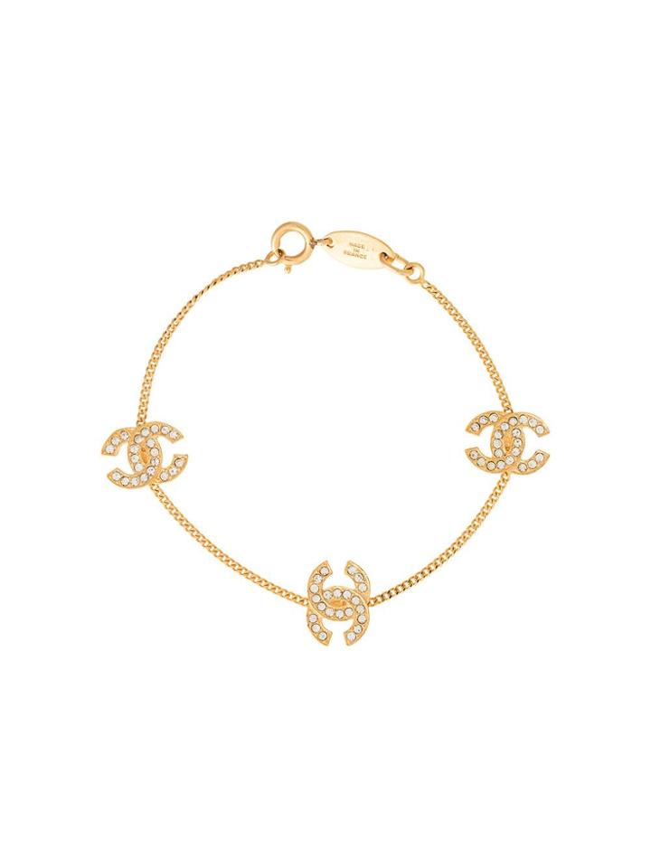 Chanel Vintage Chanel Vintage Cc Logos Rhinestone Gold Chain Bracelet