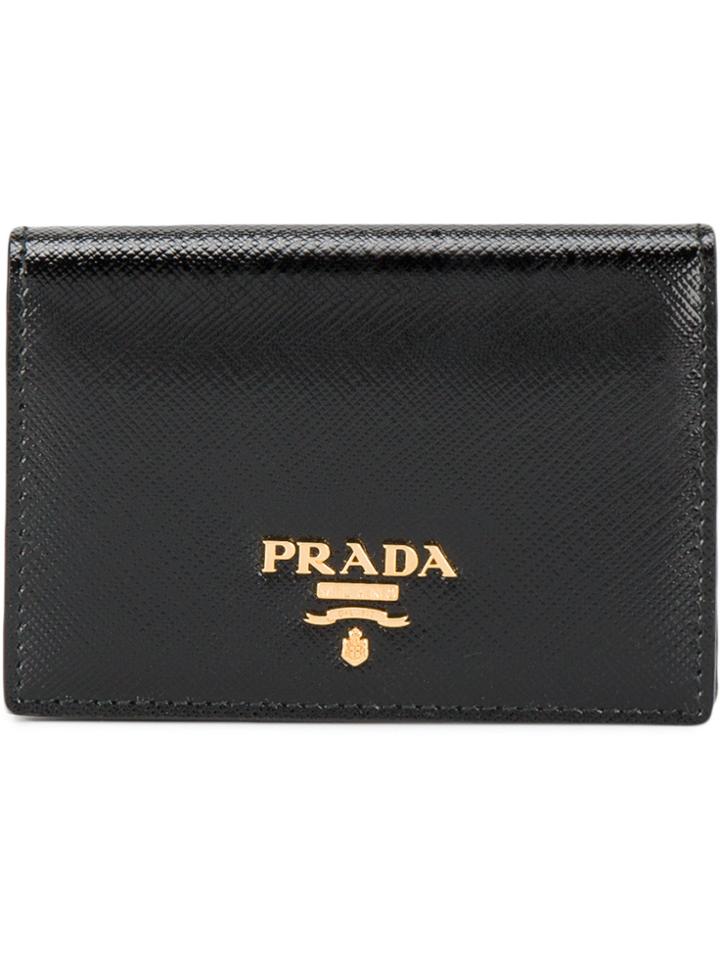 Prada Shiny Saffiano Card Holder - Black