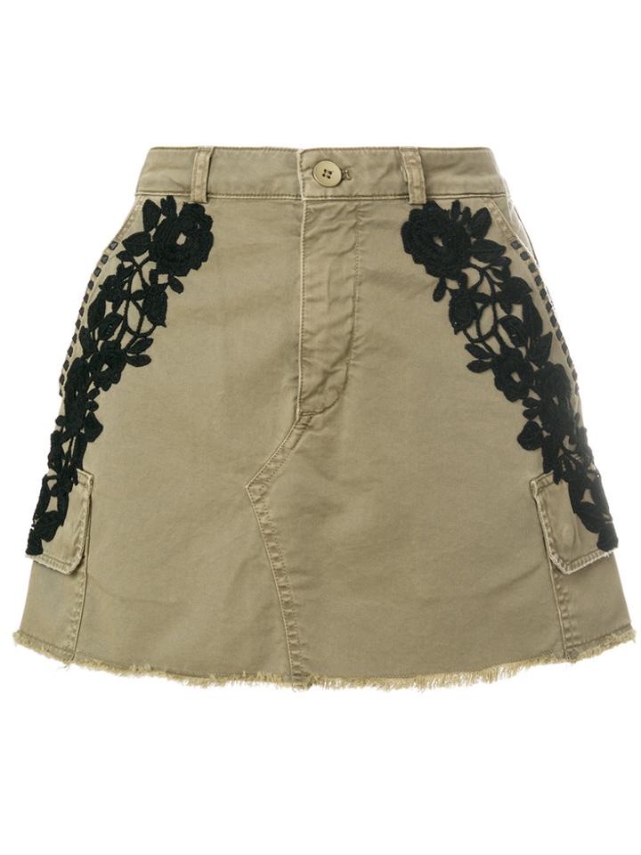 Mason Floral Appliqué Denim Skirt - Green