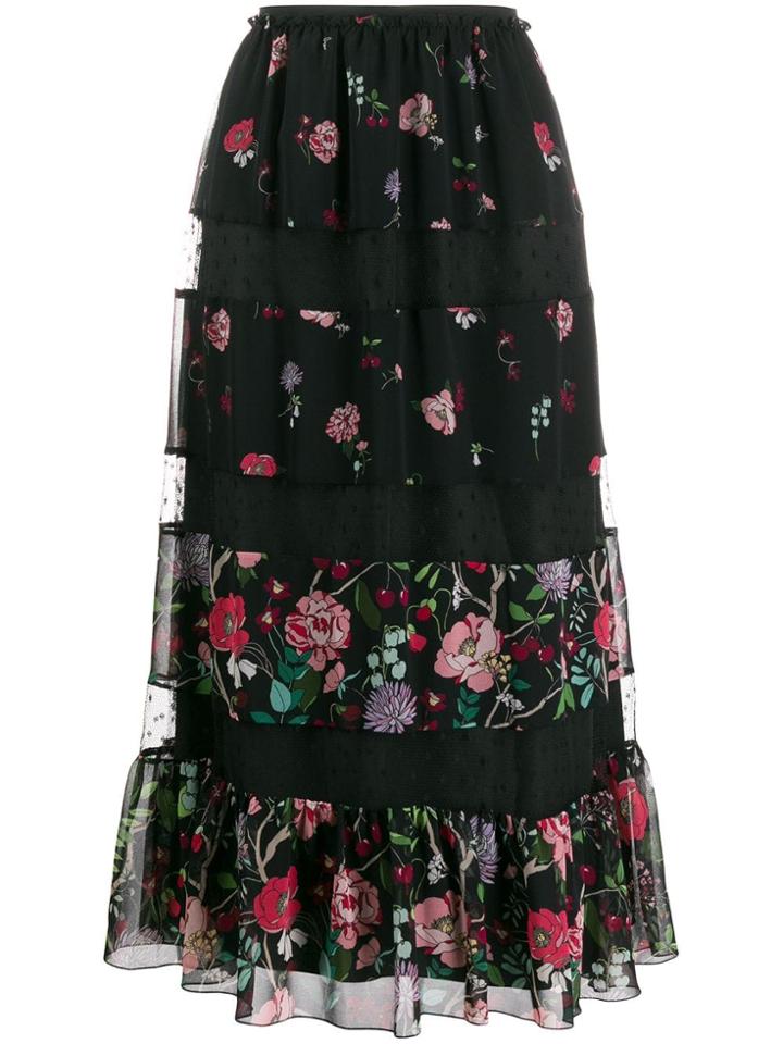 Red Valentino Red(v) Cherry Blossom Print Midi Skirt - Black