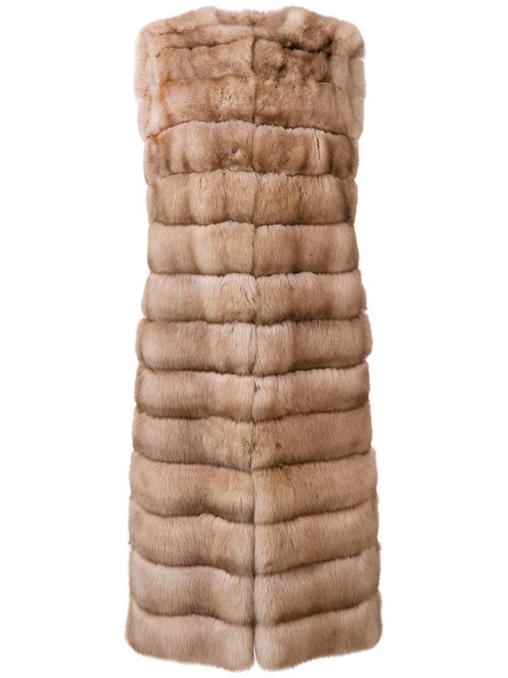 Liska Malva Long Fur Gilet - Neutrals