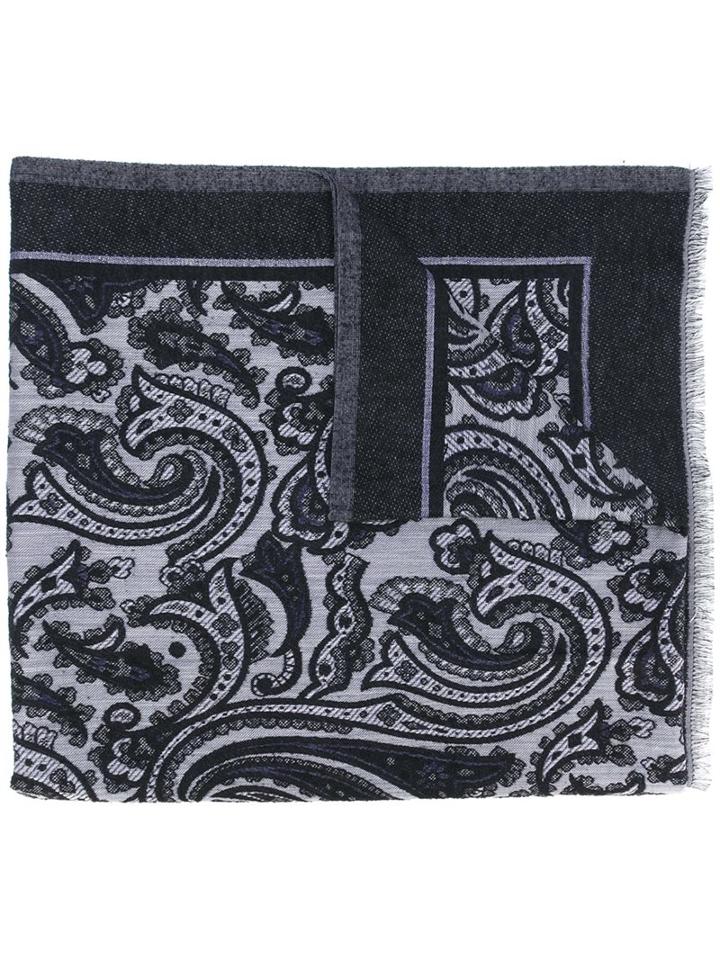 Etro Abstract Print Scarf, Men's, Black, Silk/polyamide/wool