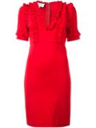 Gucci Ruffle Trim Dress, Women's, Size: Medium, Red, Viscose/polyamide/spandex/elastane