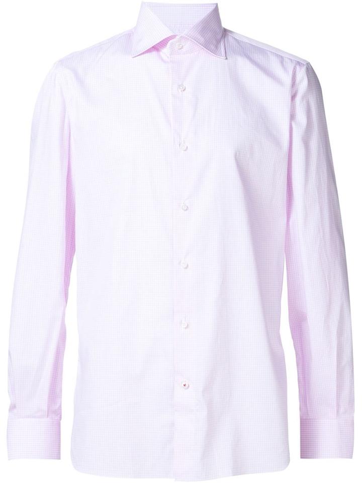 Isaia Gingham Print Shirt, Men's, Size: 16 1/2, Pink/purple, Cotton