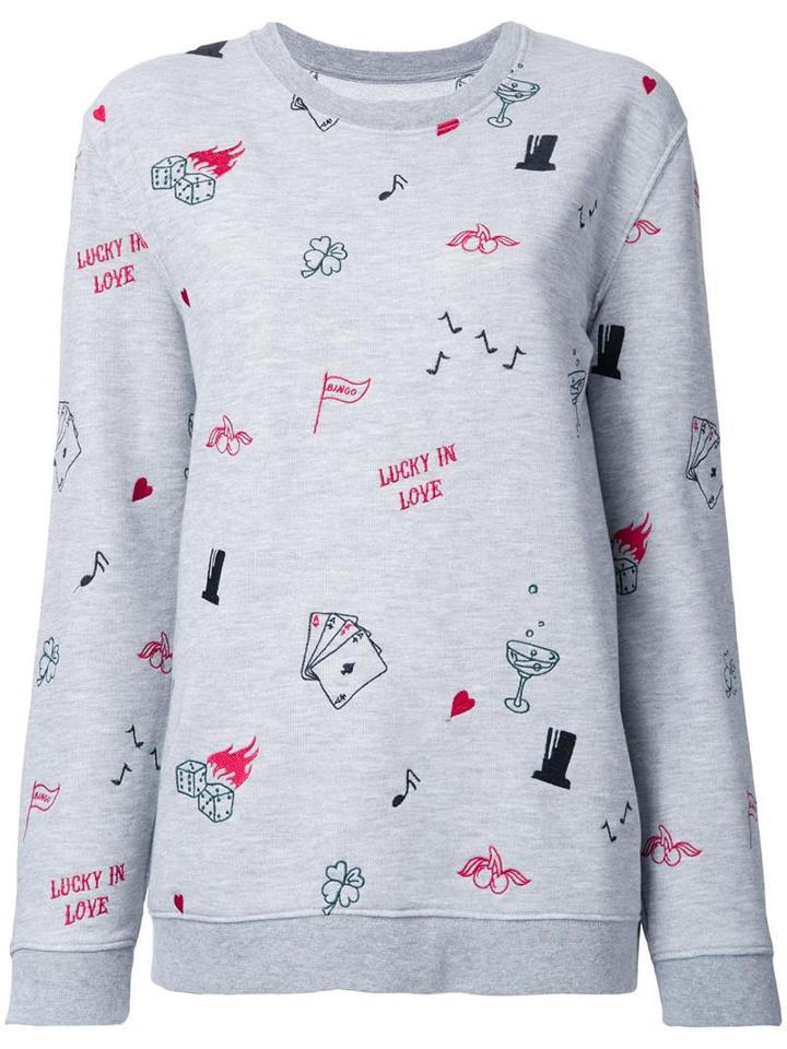Zoe Karssen Multi Print Sweatshirt, Women's, Size: Medium, Grey, Cotton/polyester