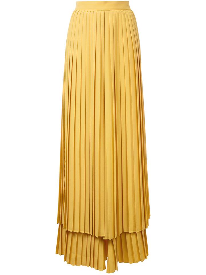 Sara Battaglia - Pleated Layered Trousers - Women - Polyester - 46, Yellow/orange, Polyester
