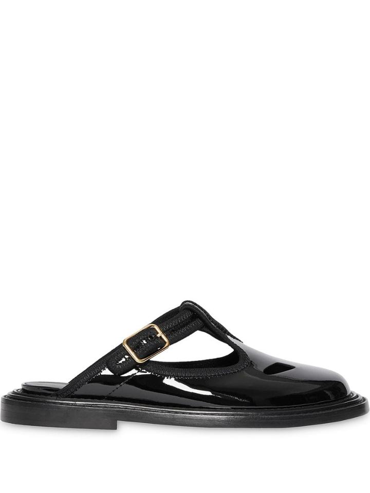 Burberry Patent Leather T-bar Mules - Black