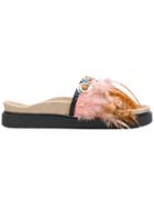 Inuiki Feather Trim Slides - Multicolour