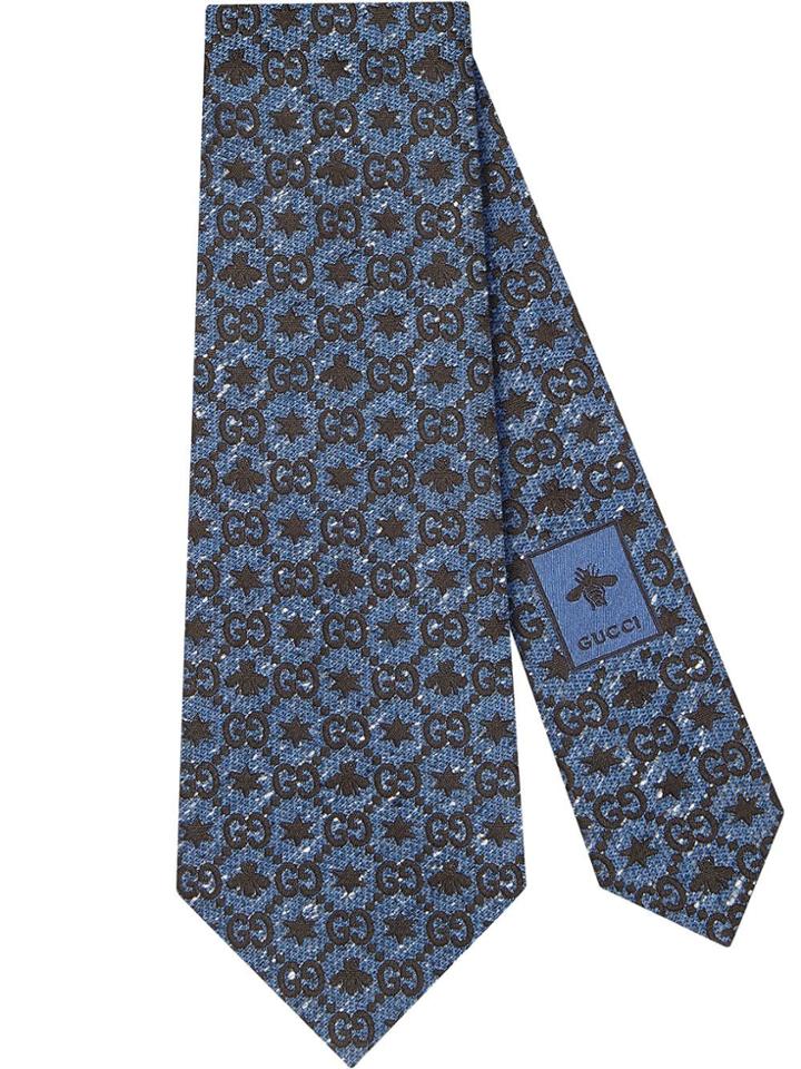 Gucci Bees And Stars Gg Silk Tie - Blue