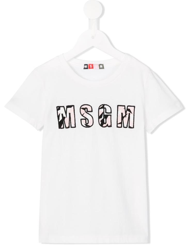 Msgm Kids Embroidered Logo T-shirt, Girl's, Size: 12 Yrs, White