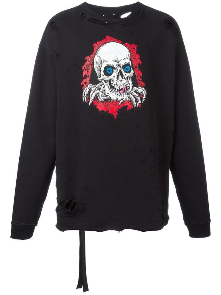 Unravel Project Skull Print Distressed Sweatshirt, Men's, Size: Medium, Black, Cotton