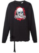 Unravel Project Skull Print Distressed Sweatshirt, Men's, Size: Medium, Black, Cotton