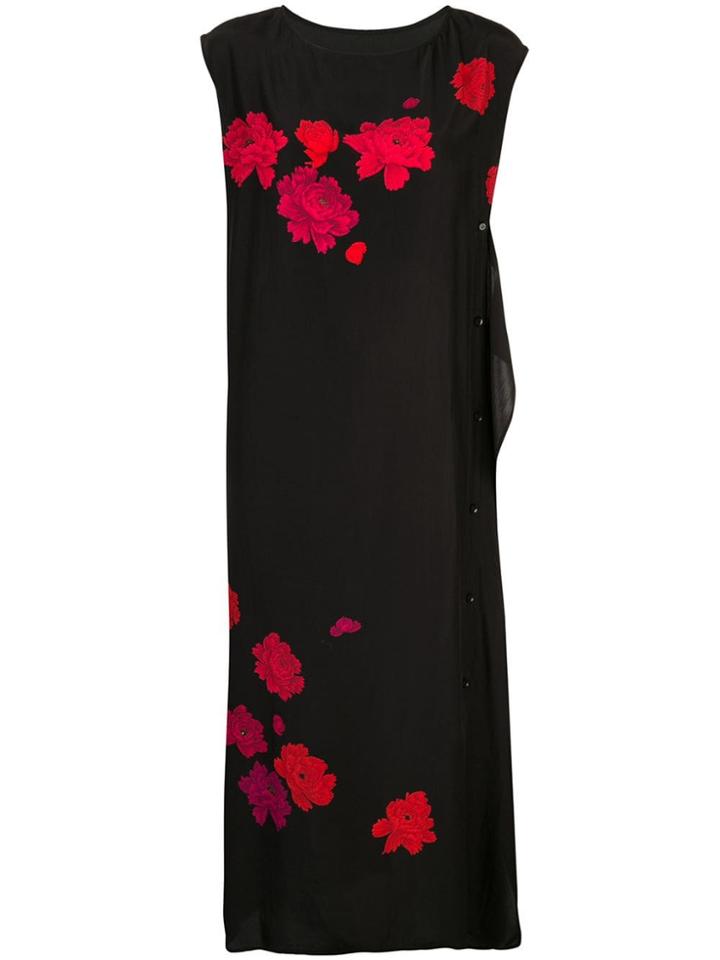 Yohji Yamamoto Floral Print Button Front Dress - Black
