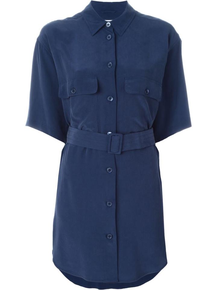 Equipment Belted Shirt Dress, Women's, Size: S, Blue, Silk