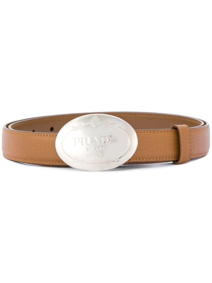 Prada Oval Buckled Belt - Brown