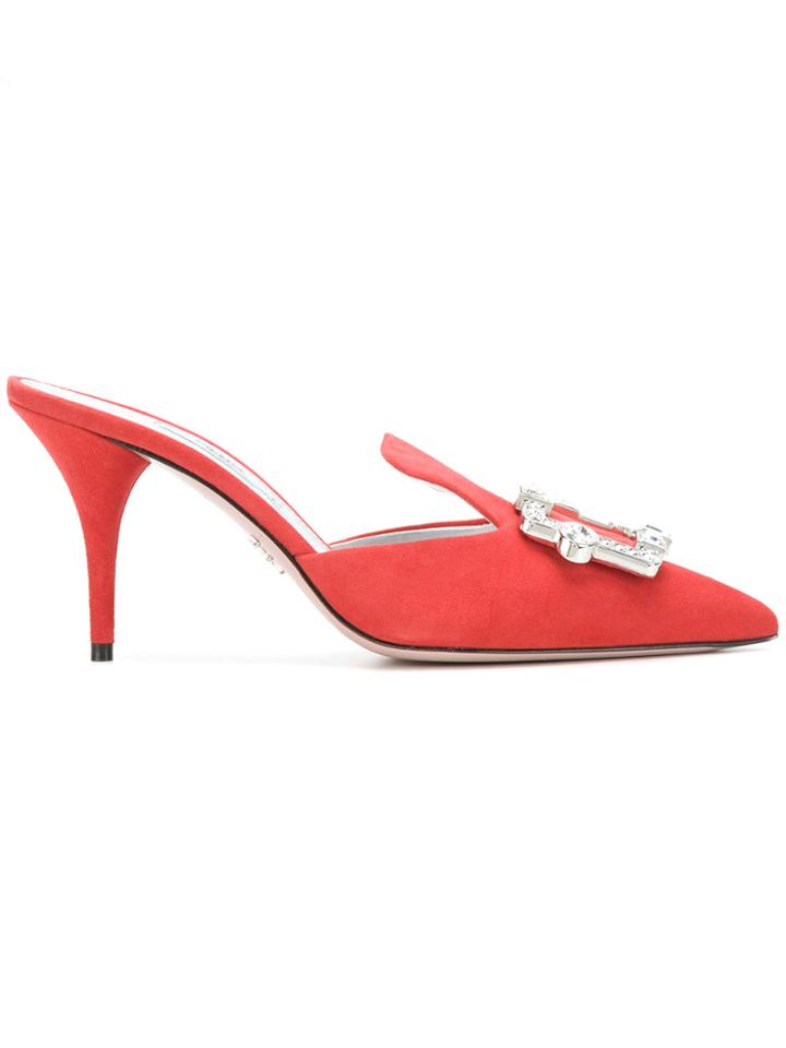 Prada Crystal Embellished Mules - Red