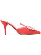 Prada Crystal Embellished Mules - Red