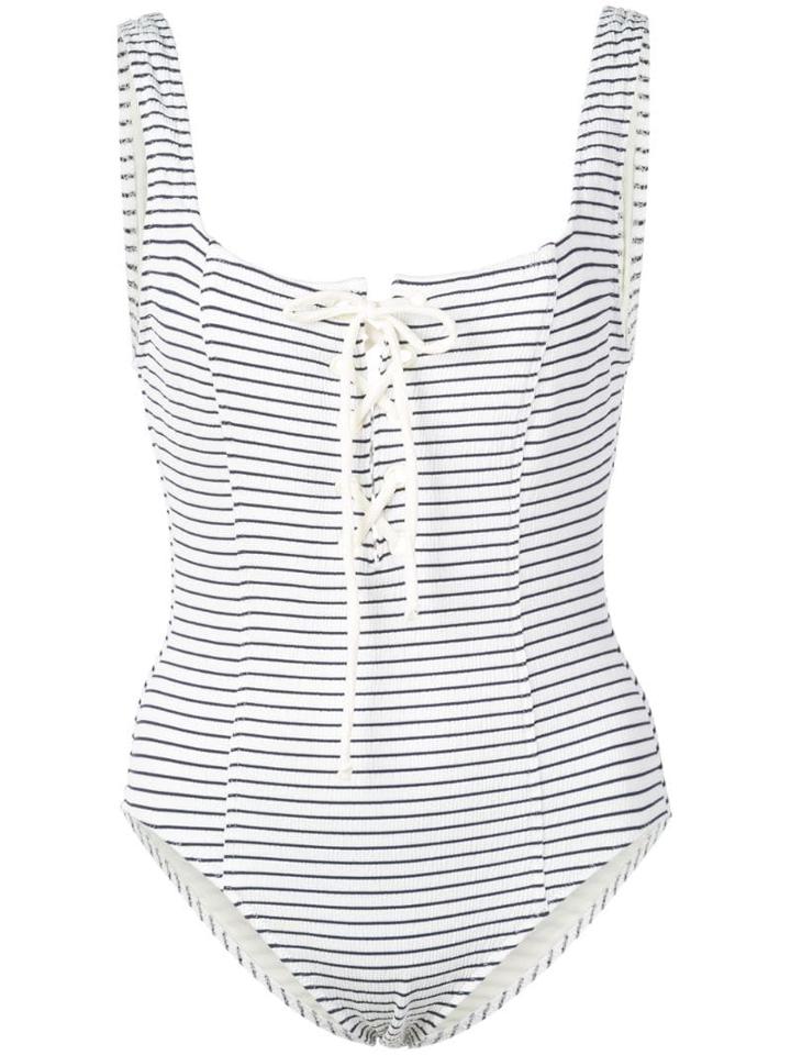 Solid & Striped Striped Lace-up Swimsuit - White