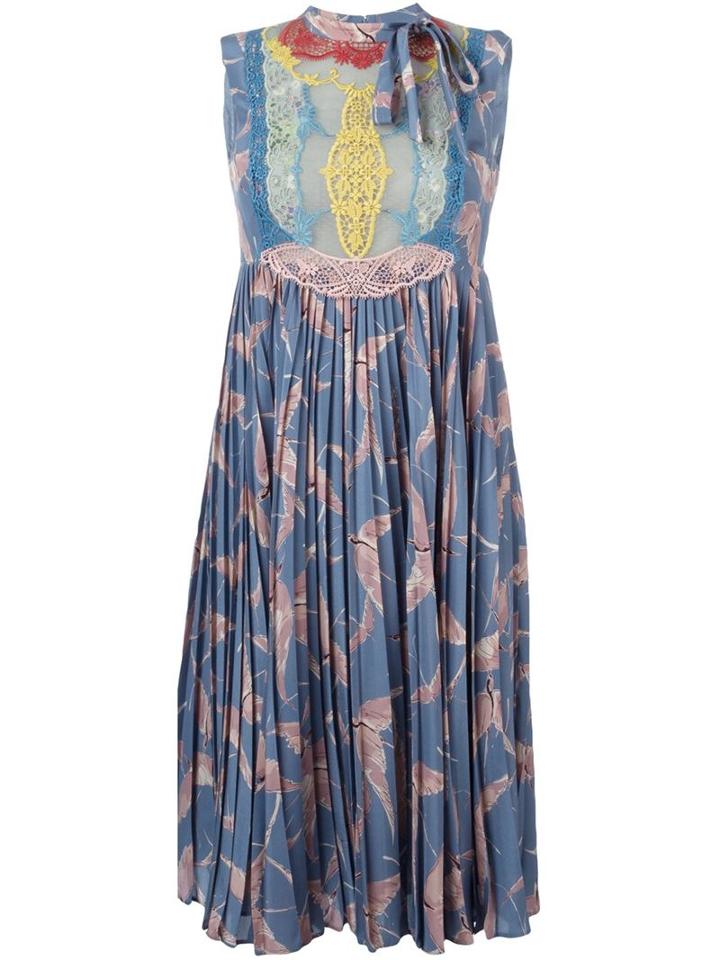 Valentino Lace Panel Dress, Women's, Size: 40, Blue, Silk/cotton/polyester/silk