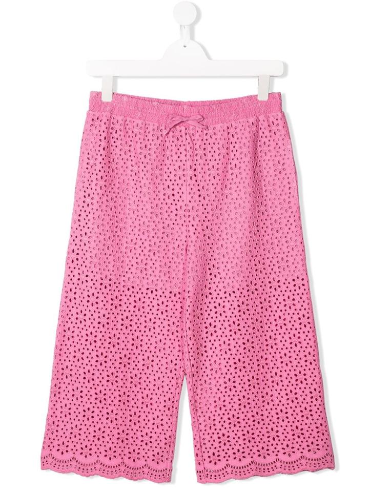 Msgm Kids Teen Topstitching Floral Effect Trousers - Pink