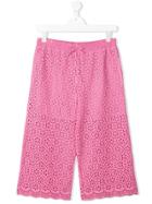 Msgm Kids Teen Topstitching Floral Effect Trousers - Pink