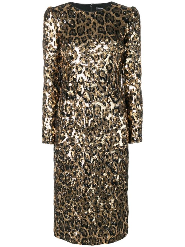 Dolce & Gabbana Sequined Leopard-print Midi Dress - Gold