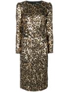 Dolce & Gabbana Sequined Leopard-print Midi Dress - Gold