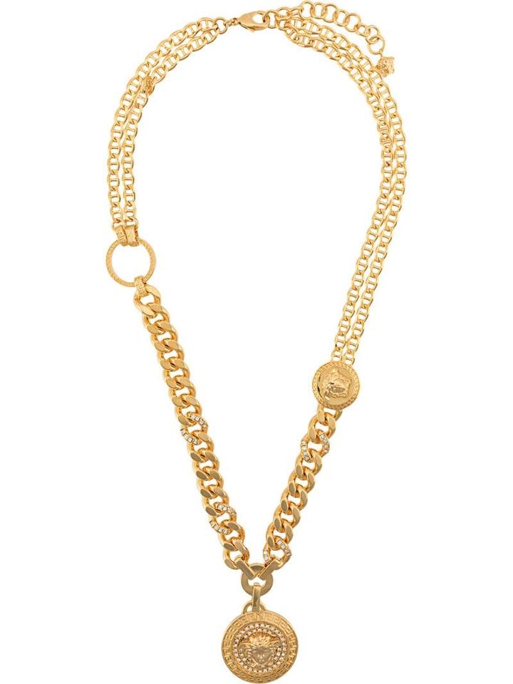 Versace Embellished Medusa Pendant Necklace - Gold