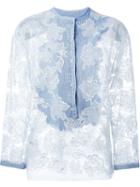 Ermanno Scervino Sheer Denim Bib Shirt, Women's, Size: 40, Blue, Cotton/linen/flax/viscose/polyester