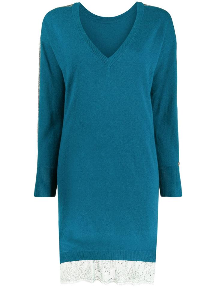 Twin-set Long V-neck Jumper - Blue