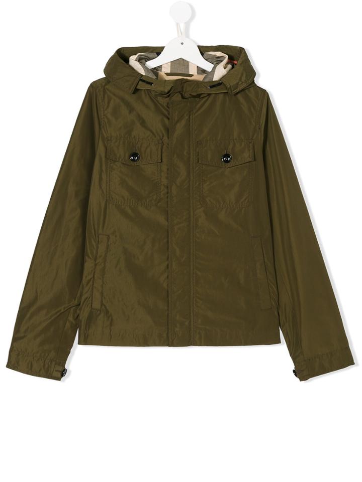 Burberry Kids Hooded Windbreaker Jacket - Green