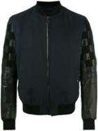 Lanvin Mix Material Bomber Jacket, Men's, Size: 50, Blue, Silk/cotton/lamb Skin/polyester