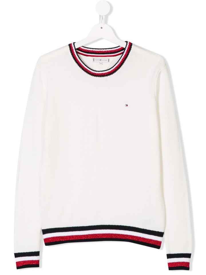 Tommy Hilfiger Junior Teen Striped Trim Jumper - White