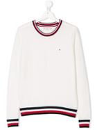 Tommy Hilfiger Junior Teen Striped Trim Jumper - White