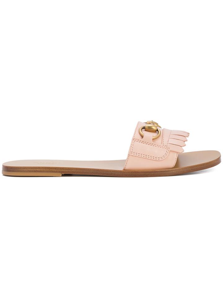 Gucci Fringed Horsebit Slides - Pink & Purple