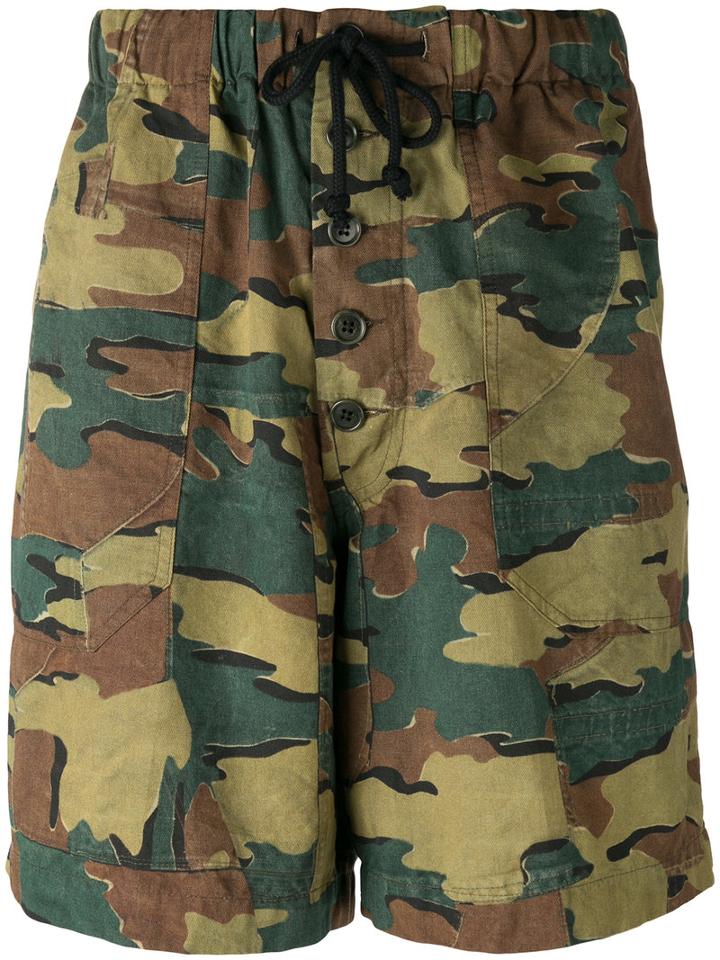 Dries Van Noten Camouflage Shorts, Men's, Size: Xl, Green, Cotton/linen/flax