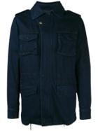 Yves Salomon Homme Denim Military Jacket, Men's, Size: 44, Blue, Cotton/rabbit Fur/polyester