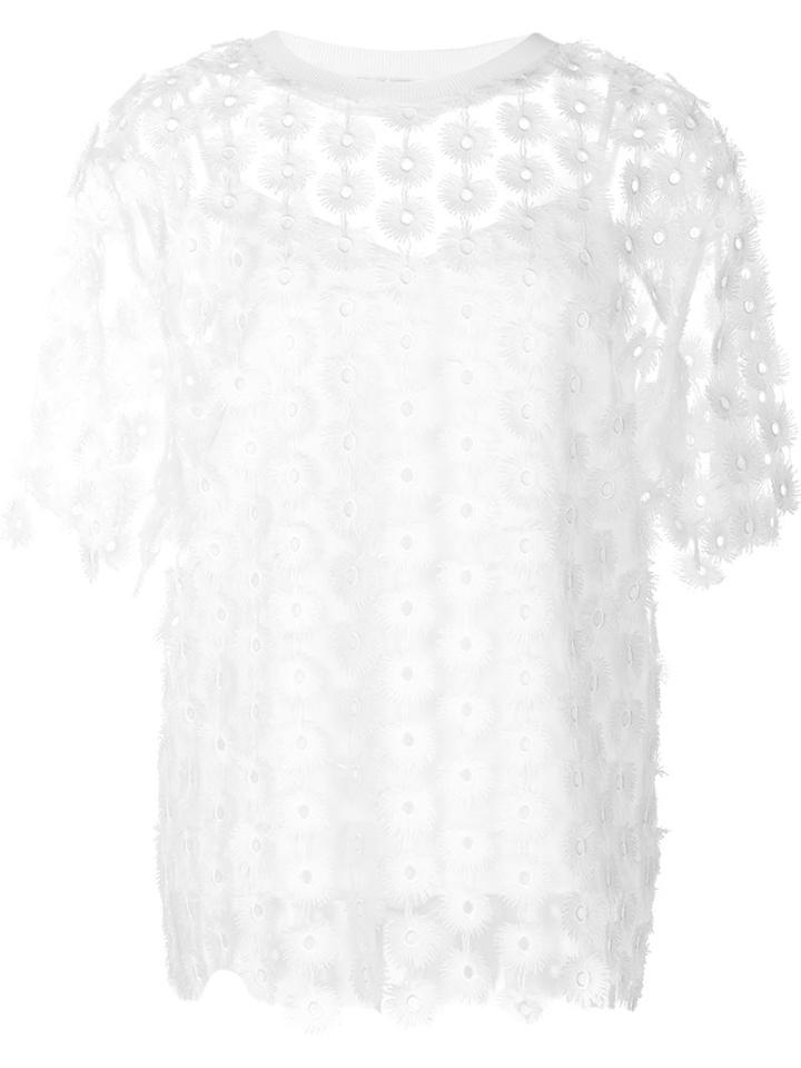 Carven Floral Lace Blouse, Women's, Size: 34, White, Polyester