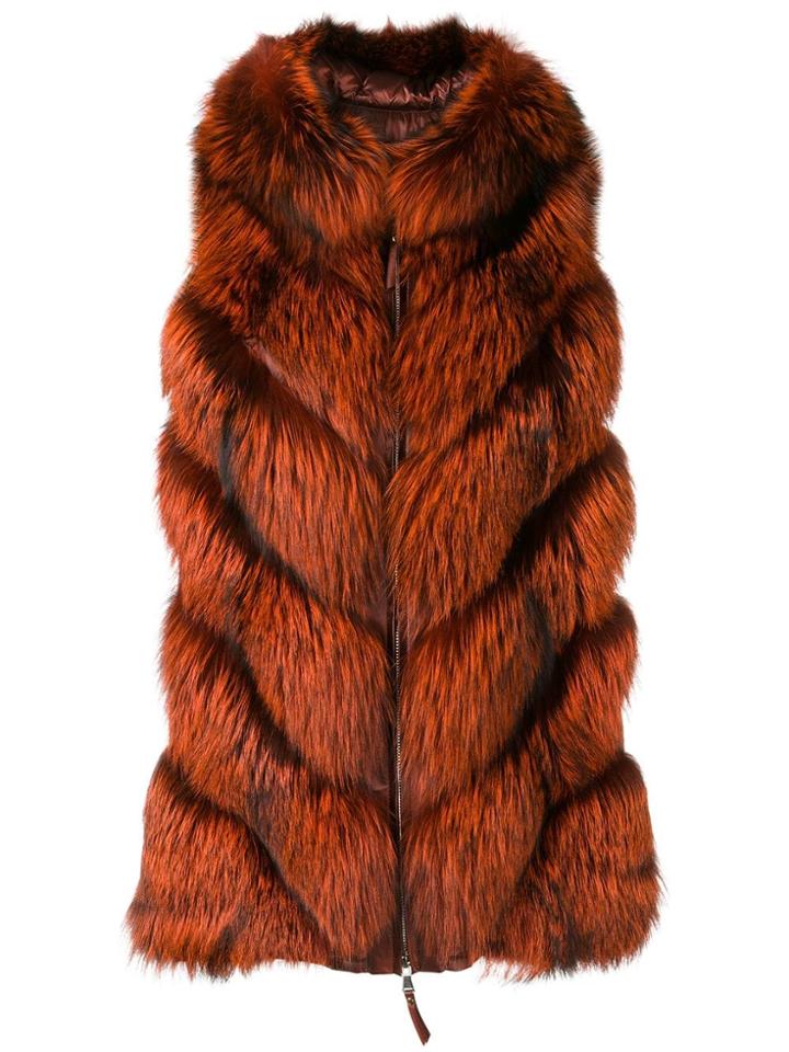 Liska Fur Trimmed Gilet - Orange