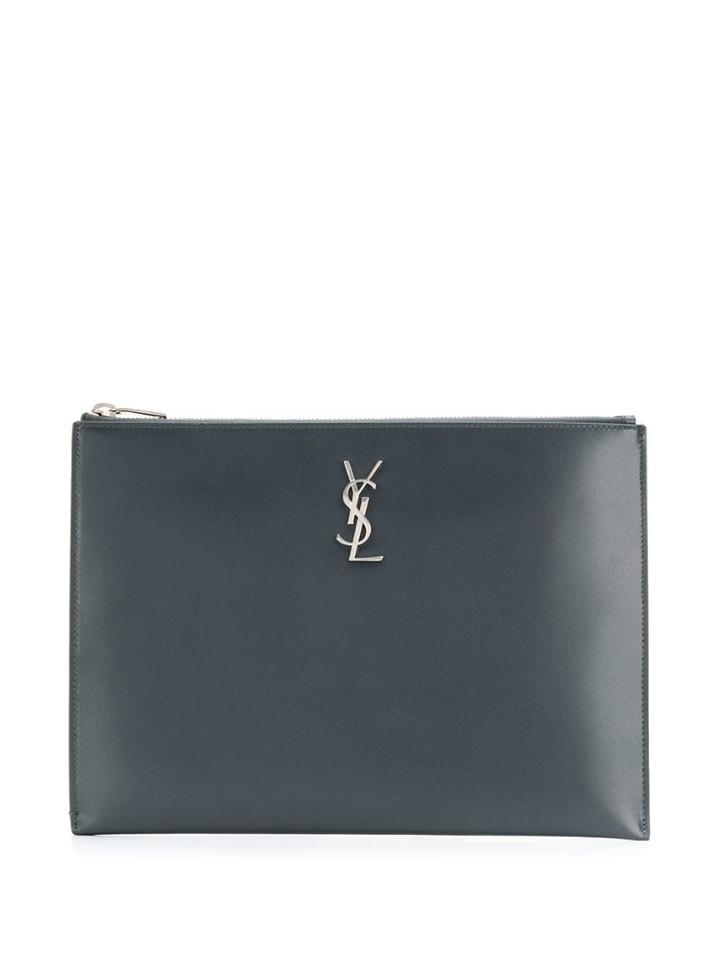 Saint Laurent Logo Appliqué Clutch - Grey