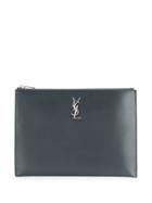 Saint Laurent Logo Appliqué Clutch - Grey