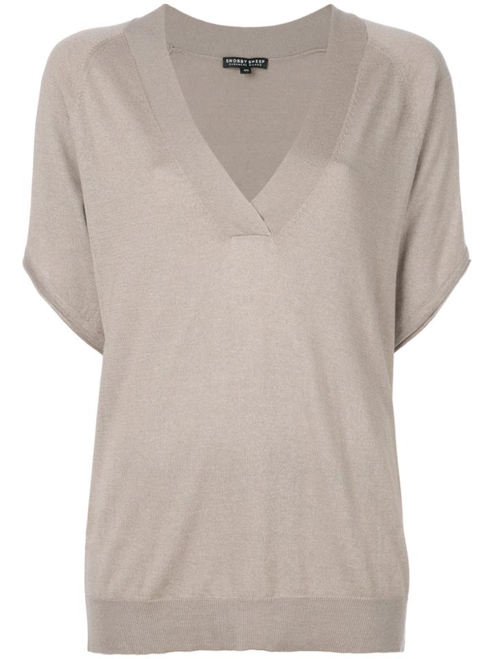 Snobby Sheep Fitted V-neck Knitted Top - Nude & Neutrals