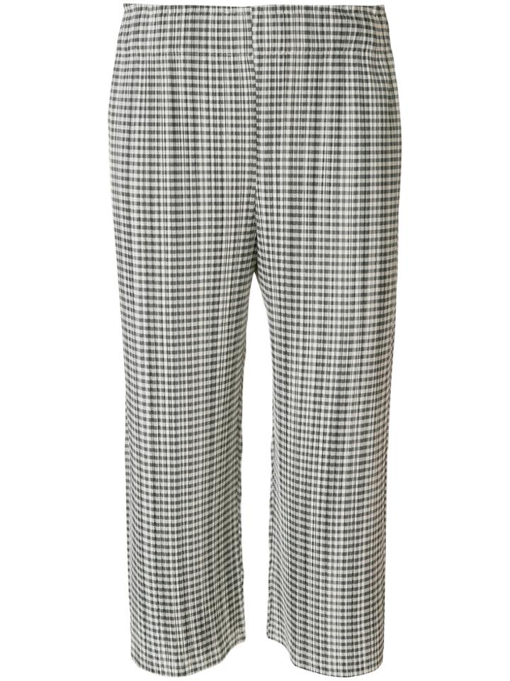 Pleats Please By Issey Miyake Cropped Gingham Plissé Trousers - Black