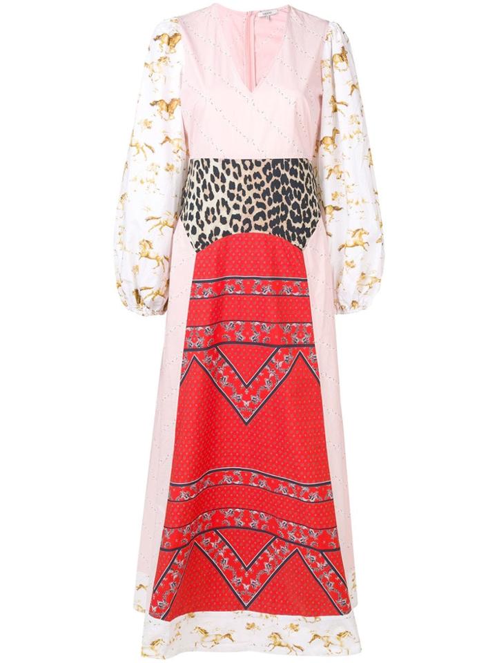 Ganni Patchwork Long Dress - Pink