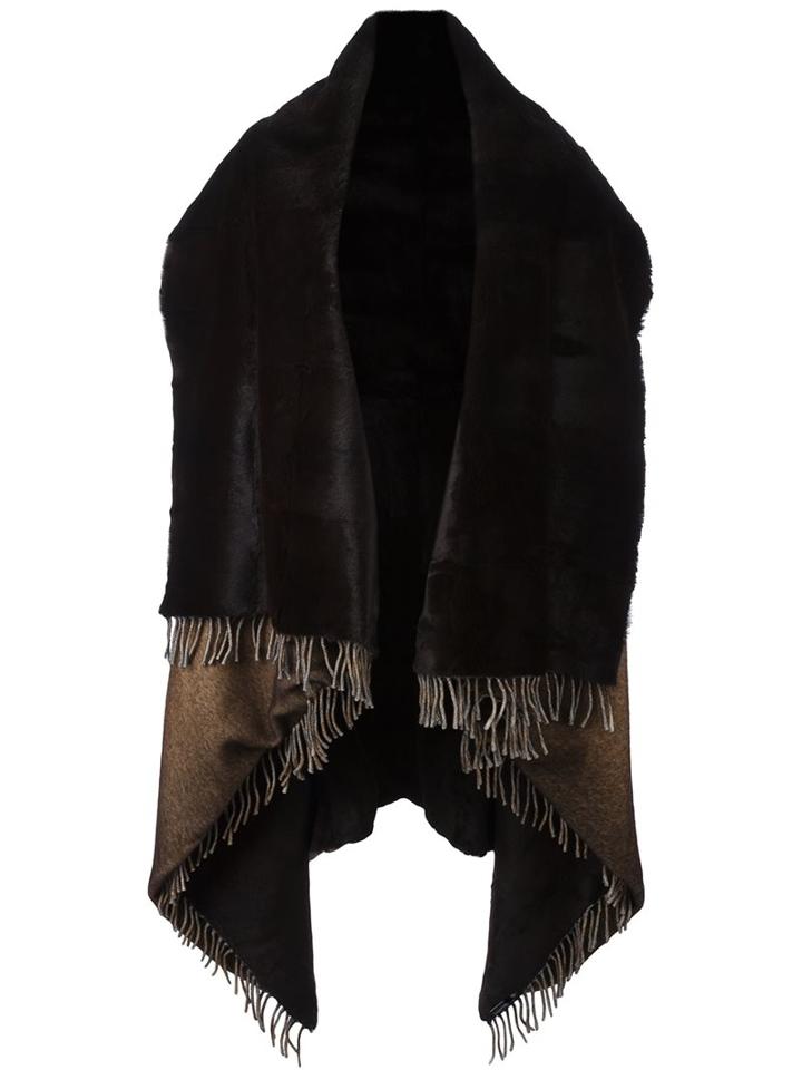 Avant Toi Reversible Fringed Oversize Scarf, Women's, Brown, Rabbit Fur/cashmere/virgin Wool