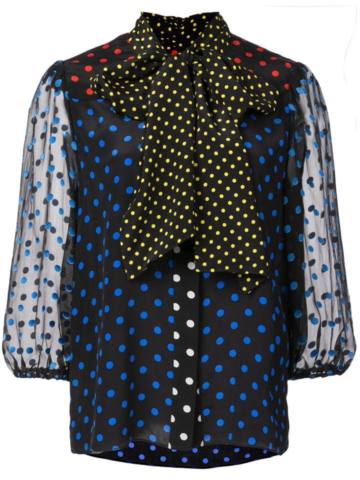 Alice+olivia Tie Neck Polka Dot Blouse - Black